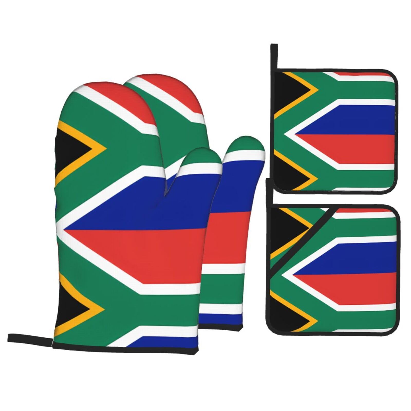 HJFCZH South Africa flag Prints Kitchen Throw Set: Durable Oven Layers with Waterproof Polyester – 4 Piece Heat Protection System
