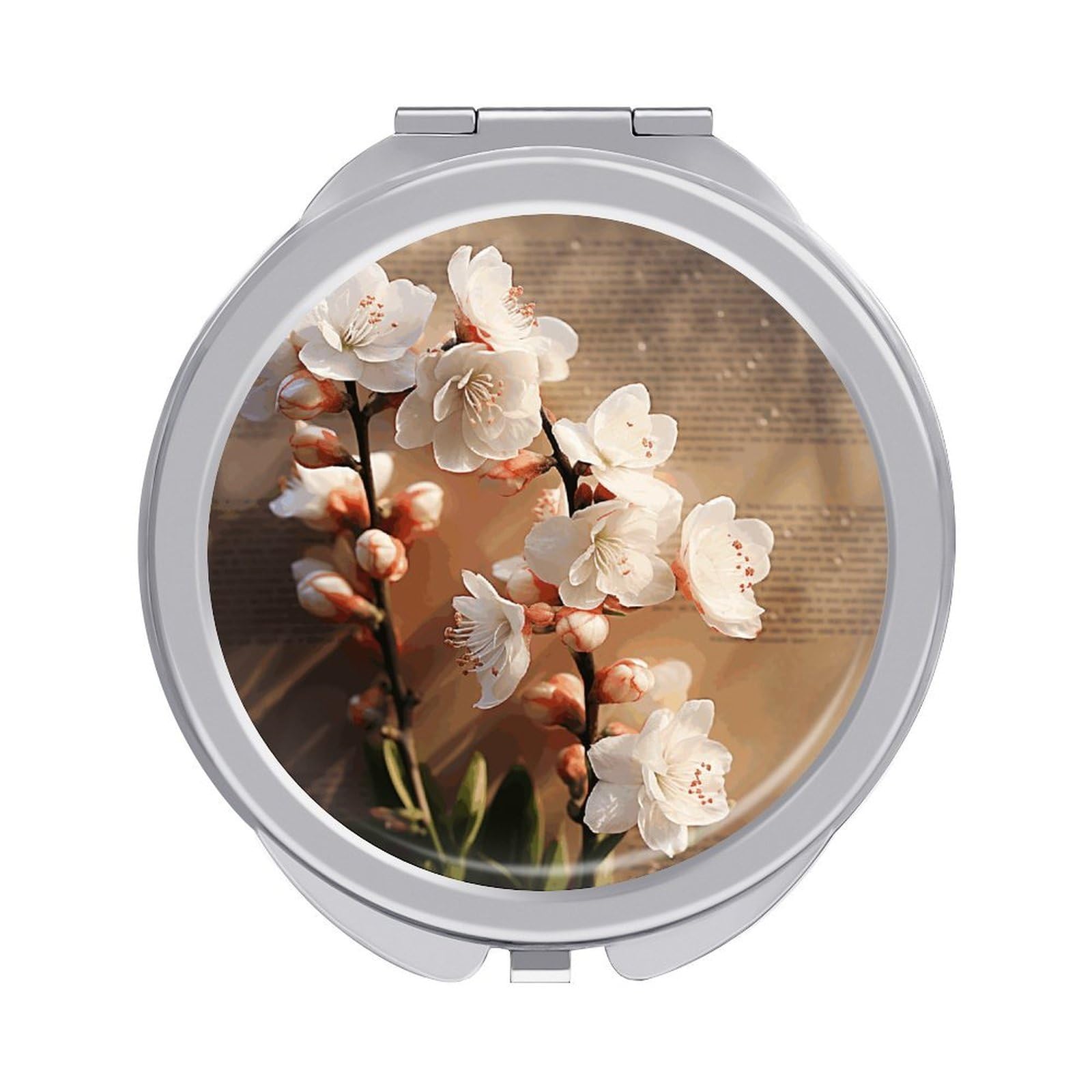 JTREHY A Peach Blossom Makeup Mirror Portable Folding Mirror Compact Travel Mirrors 2-Sided Round Pocket Mirrors Cute Handheld Beauty Mirror for Handbag Purse for Women Gift