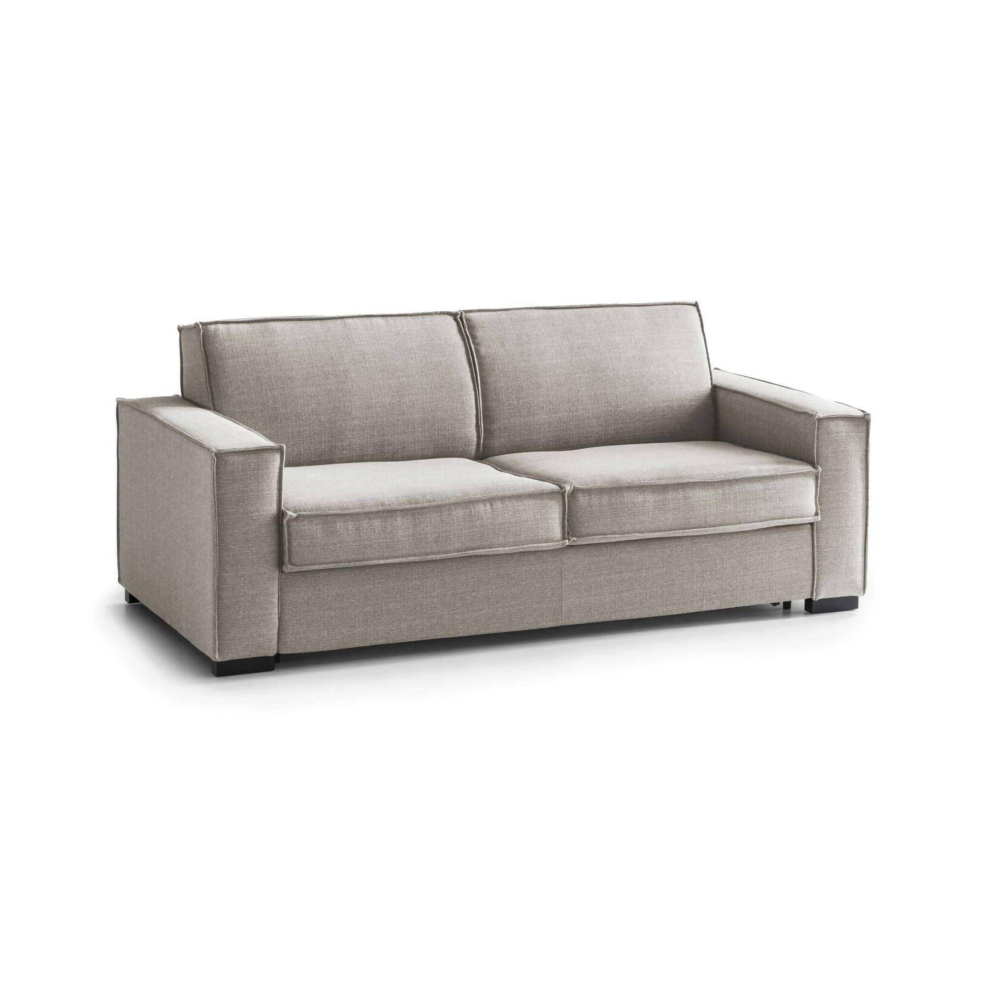 Dmora Divano Fisso 3 posti Alba, Sofà Soggiorno in Tessuto, Braccioli Slim, 100% Made in Italy, Cm 200x95h90, Tortora