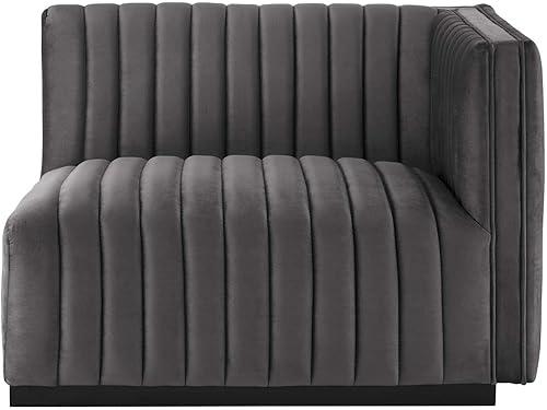 Miniatura 246 de Modway Conjure - Sofá seccional tapizado de terciopelo de alto rendimiento, con canal, silla sin brazos en negro y gris Negro-Gris,Negro