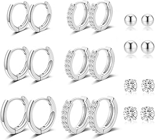 10 Pairs Small Gold Hoop Earrings Set for Multiple Piercing, Hypoallergenic 14K Gold Plated Tiny CZ Ball Studs Earrings and Huggie Hoop Earrings for Women Men, Mini Cartilage Hoop Ear Piercing Jewelry