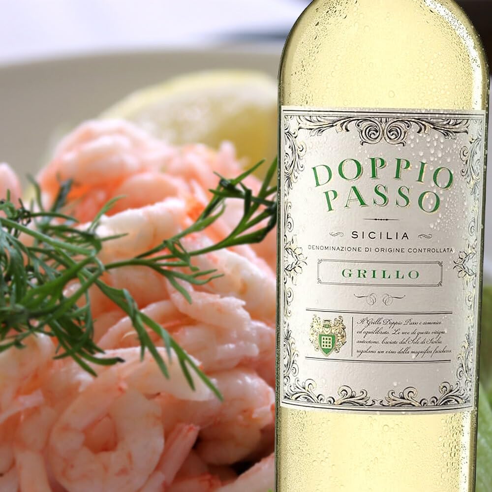 Doppio Passo Grillo Sicilia DOC, halbtrocken, sortenreines Weinpaket + VINOX Winecards (6x0,75l)