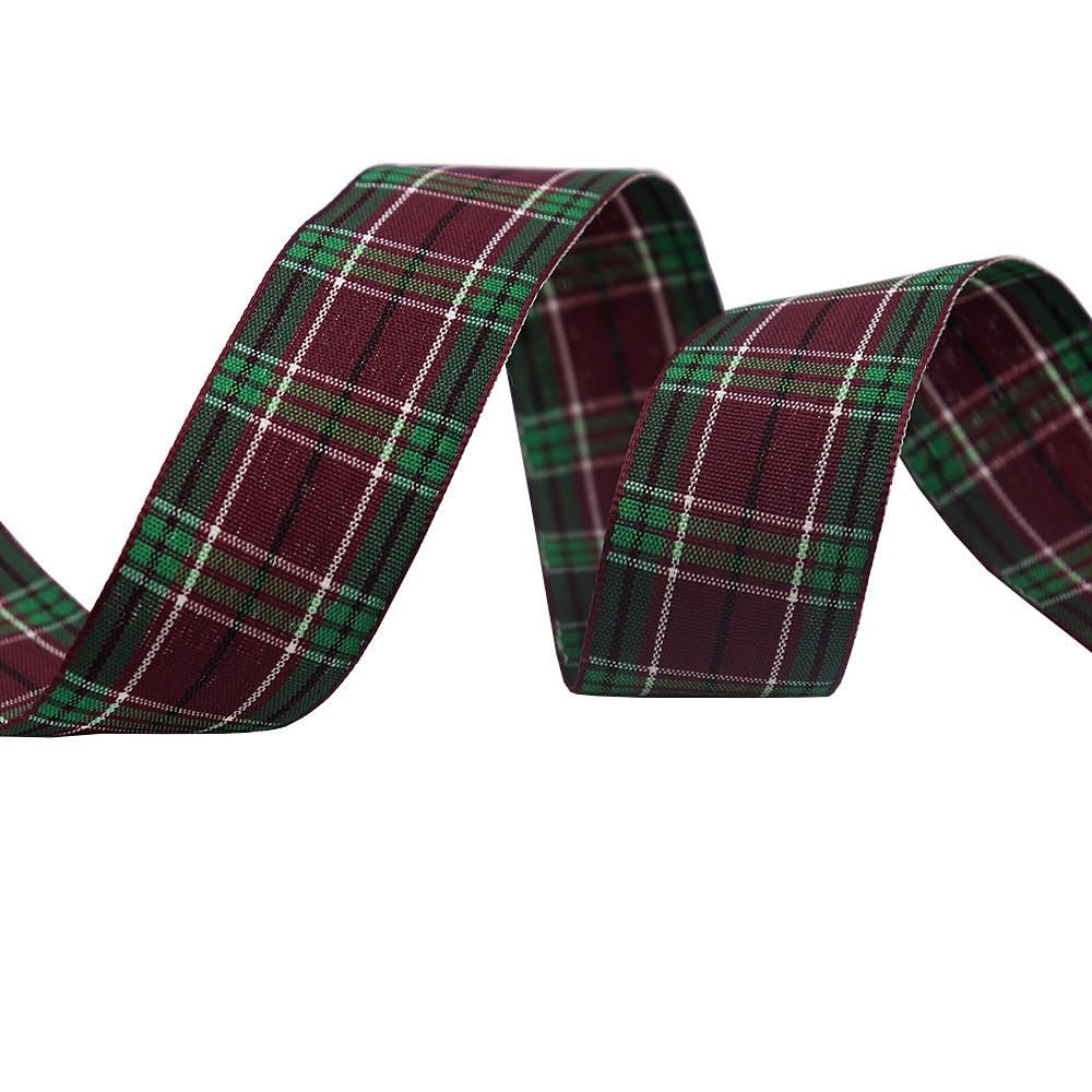 Tartan Ribbon, 25mm x 9M Black Watch for Christmas Valentine's Day Scene Decoration(Green Coffee)