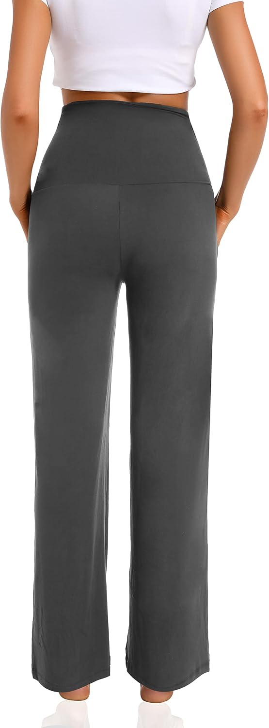 Foucome 3 Pack Maternity Pants Loose Cozy Wide Leg Pants Pregnancy Lounge Yoga Work Trousers with Pockets - Image 3