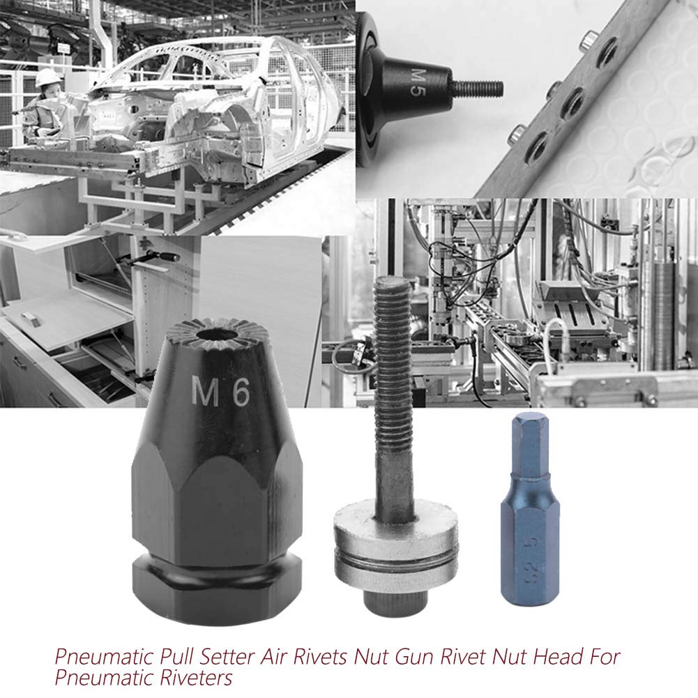 Rivet Nut Head Kit – M5/M6/M8/M10 Pneumatic Pull Setter Head For Air Rivet Nut Tools (Hexagonal Straight Handle M6)
