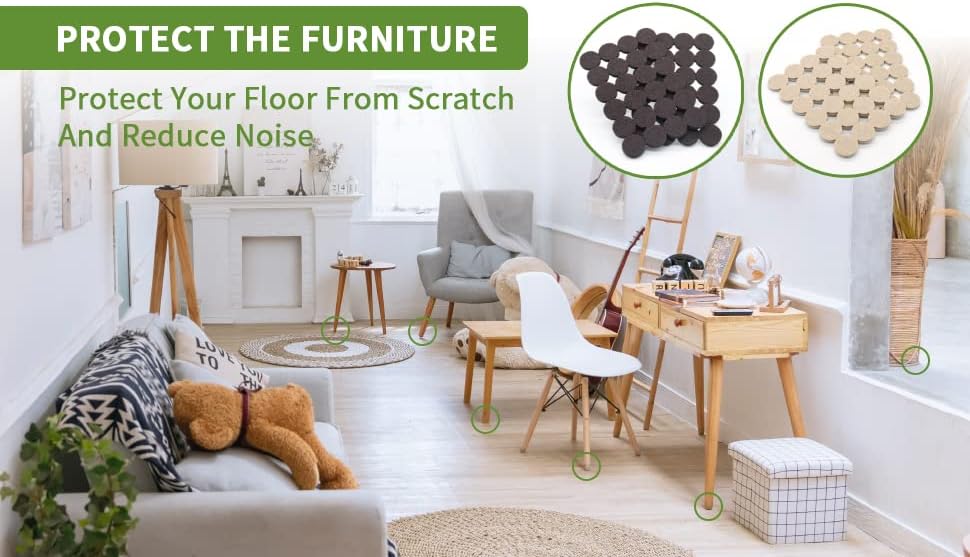 Miniatura 9 de COVERCORNER Almohadillas de fieltro para muebles de madera dura, 48 unidades, almohadillas de muebles, protectores de suelo para pisos de madera