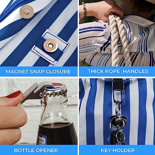 Image of SHYLERO Beach Bag and Pool Bag - Magnetic Snap Closure - Water Resistant | Beach Tote is Family Size L22 inchxH15 inchxW6 inch and Includes an Airtight Pouch. Machine Washable