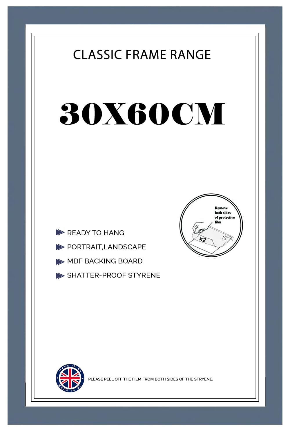Poster Frame 30x60 cm MDF Wood with Shatterproof Acrylic Front 60x30 cm Picture Frame for Posters, Photos & Prints, Portrait & Landscape Display- Dark Grey