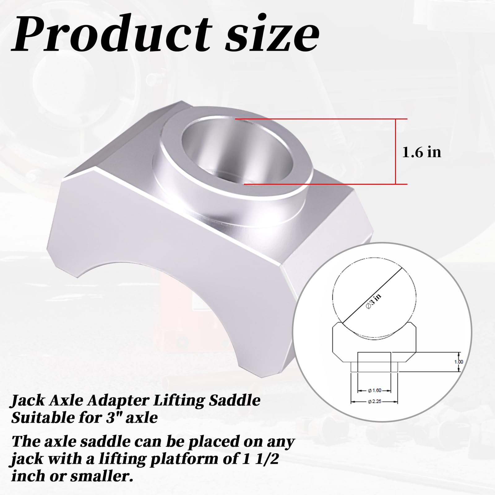 Adapter osi podnośnika siodełko do podnoszenia nadaje się do osi 7,6 cm, kompatybilne z narzędziami do podnośnika butelkowego/narzędziami do podnośnika podłogowego - (Billet aluminium)