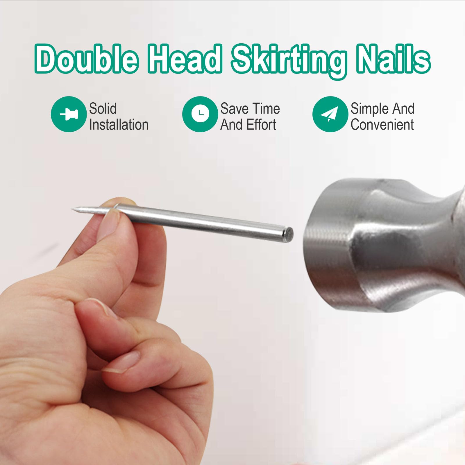 250 Pcs Double-Head Skirting Thread Seamless Nail, Double-Headed Nails, Invisible Screws & Specific Sleeve Tool, for Seamless Skirting Thread with Solid Wood Baseboard. 1