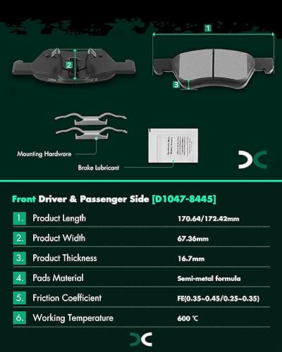 Miniatura 3 de SCITOO Kit de pastillas de freno semimetálicas D1047 Reemplazo delantero 2008-2012 para Ford Escape, 2009-2011 para Mercury Mariner