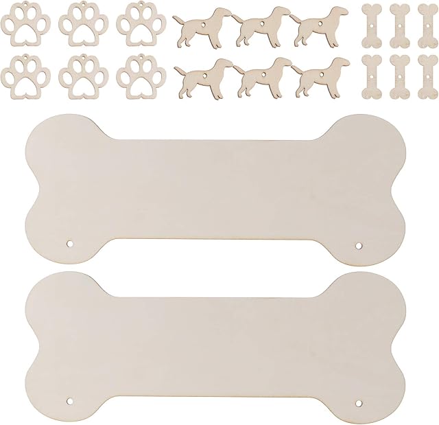 HEALLILY 20pcs Dog Bone Wood Sign Blank Hanging Wooden Plaque Unfinished Dog Claw Dog Bone Cutouts DIY Craft Embellishments Gift Tags Ornaments Decoration