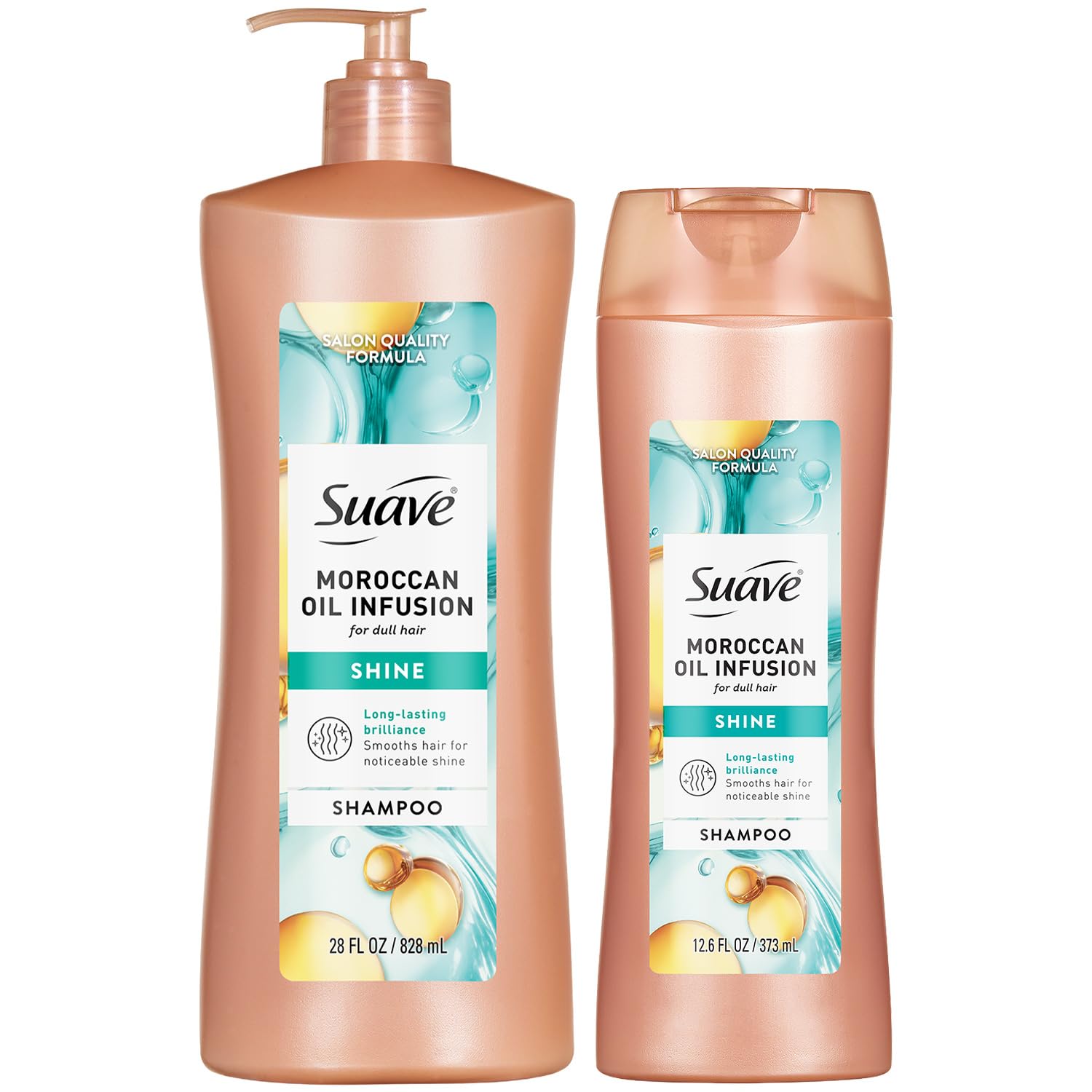 Suave Moroccan Oil Infusion Shine Shampoo 2-Size Bundle, Gentle Everyday Cleanser for Smooth, Shiny Hair