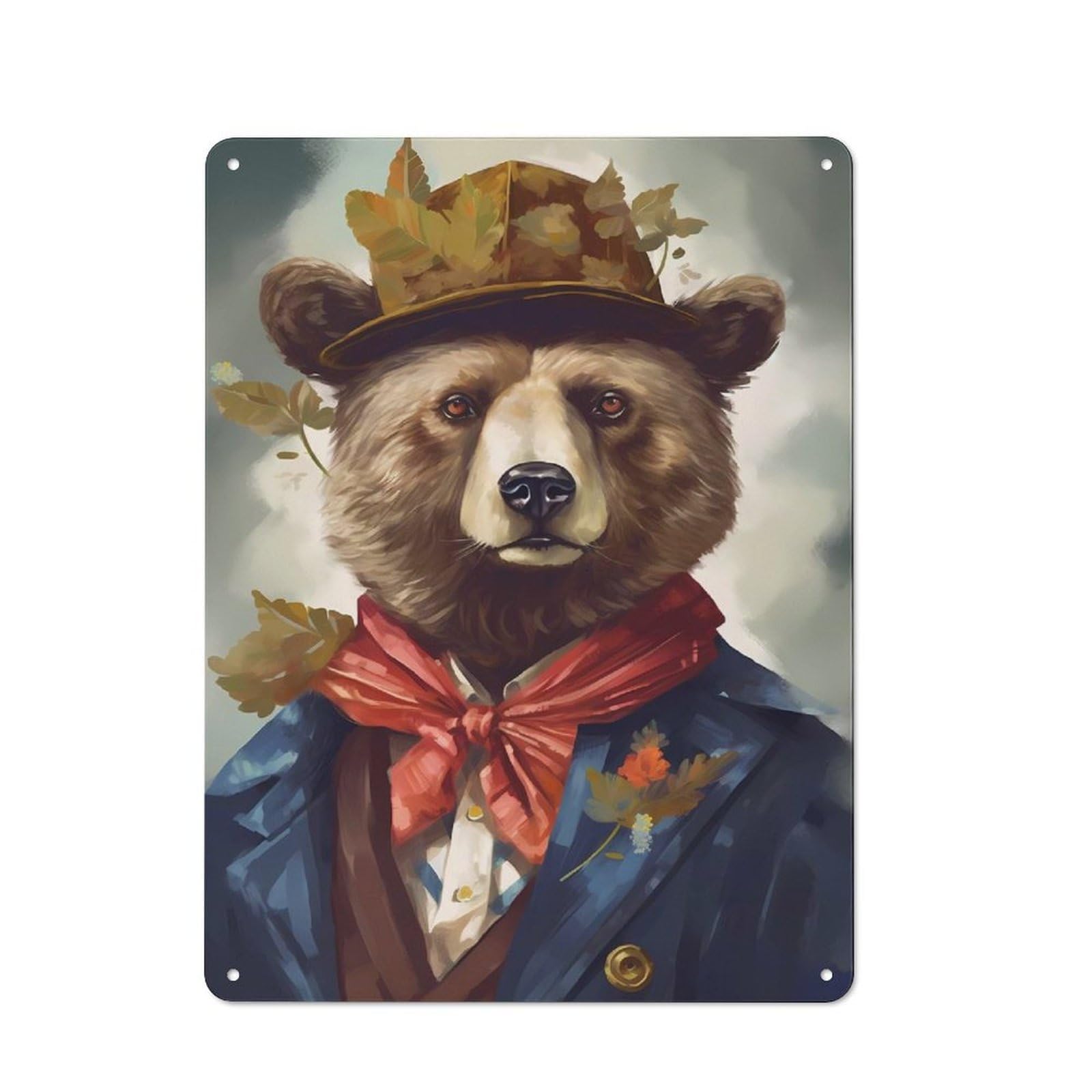 Junmoney Style-15 Tin Wall Plaque 40X30cm With Bear Fashionable For Studio Or Craft Room, Suited To Studio Decor Lovers