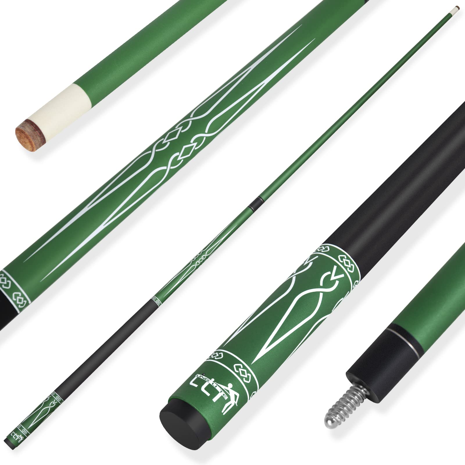 LING LI TE LLT 58-Inch Segmented Matte Glass Fiber Graphite Composite Billiard Cue, Billiard Cue (Green, 20 Ounces)