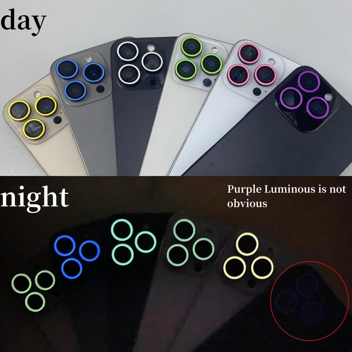 BONVAN for iPhone 16 Pro / 16 Pro Max Camera Lens Protector Glow in the Dark Tempered Glass Screen Accessories Luminous Lens Cover for iPhone 16 Pro/Pro Max (3PCS) (Pink)