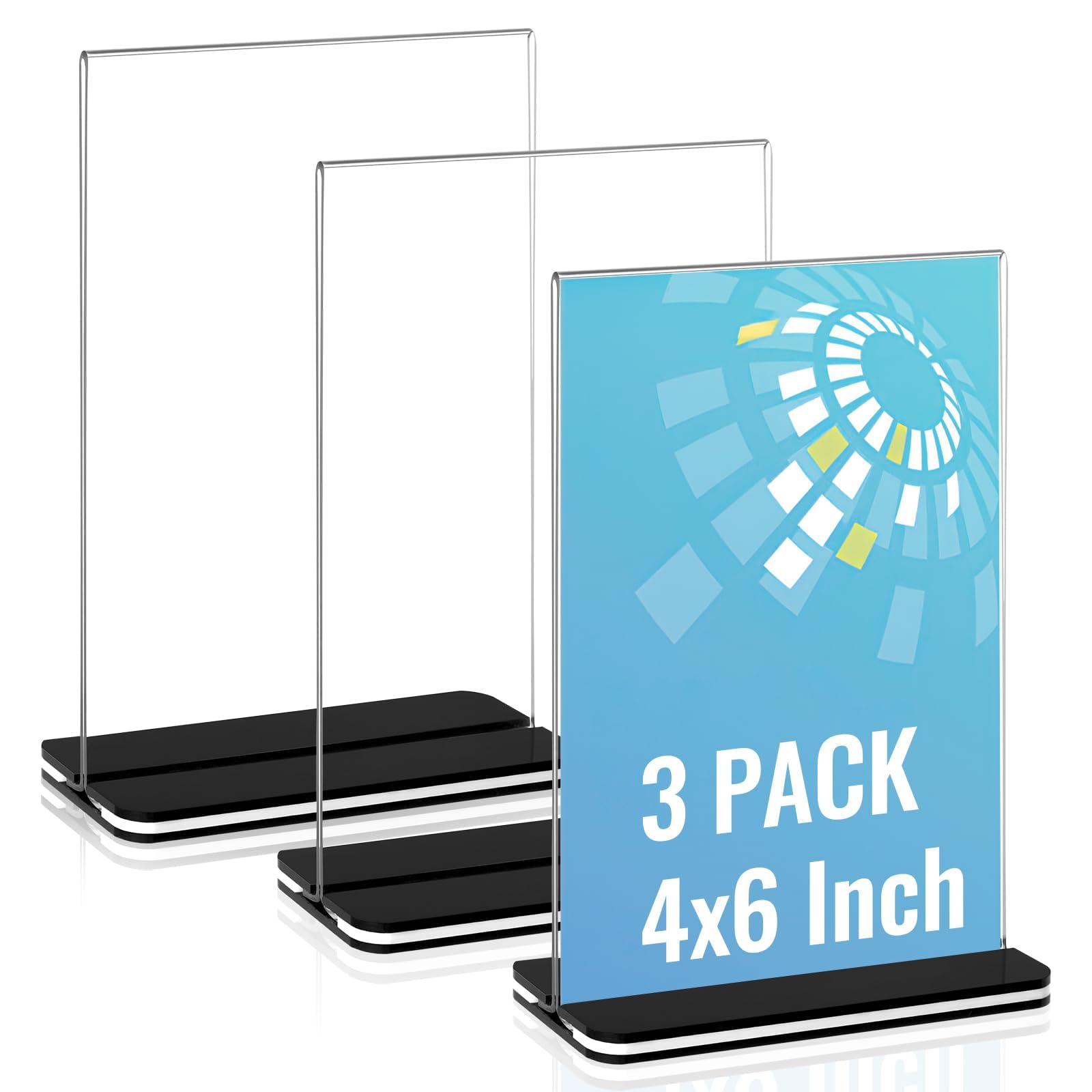 Tazweeq 3Pcs Acrylic Sign Holder, 4x6 Inch Clear Display Stand, Double-sided Table Top Sign Holder, Acrylic Vertical Paper Display, Suitable For Offices, Homes, Exhibitions, Restaurants And Shops