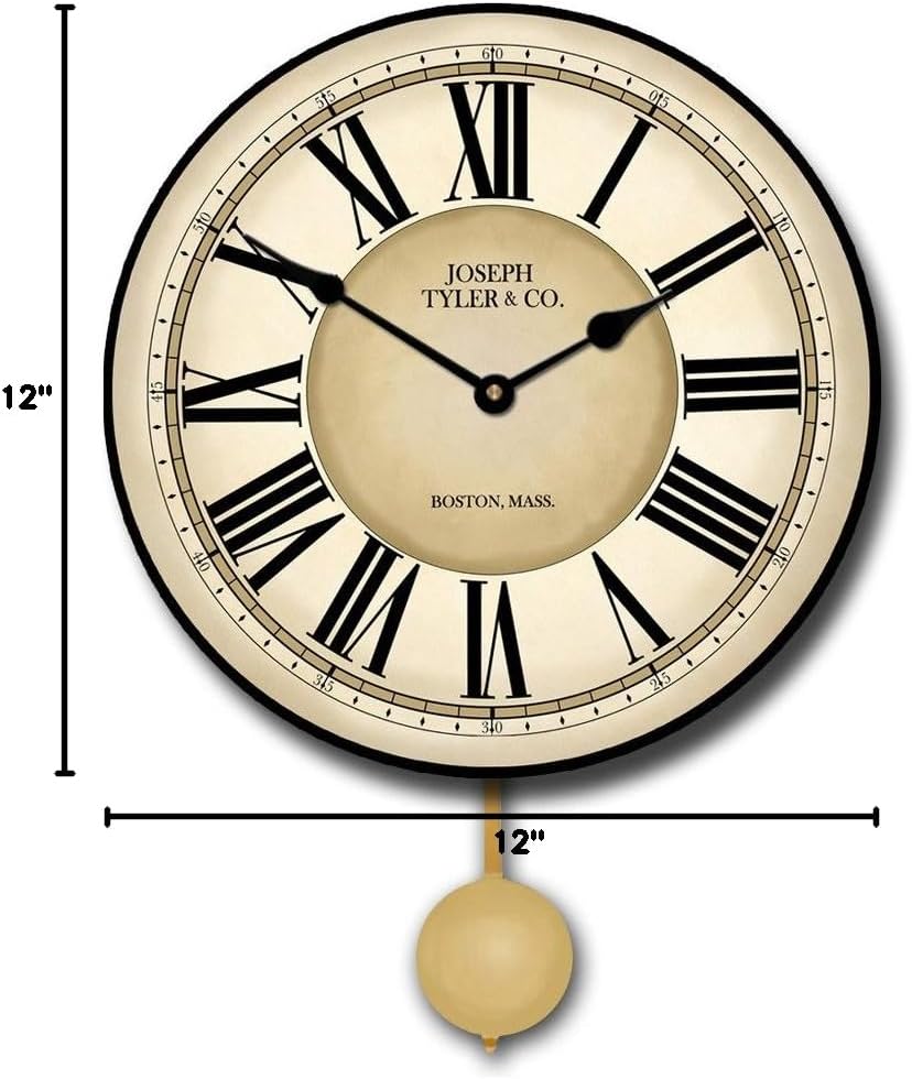 Waterford Pendulum Wall Clock | Ultra Quiet Quartz Mechanism | Hand Made in USA Beautiful Crisp Lasting Color | Comes in 8 Sizes | 12-Inch