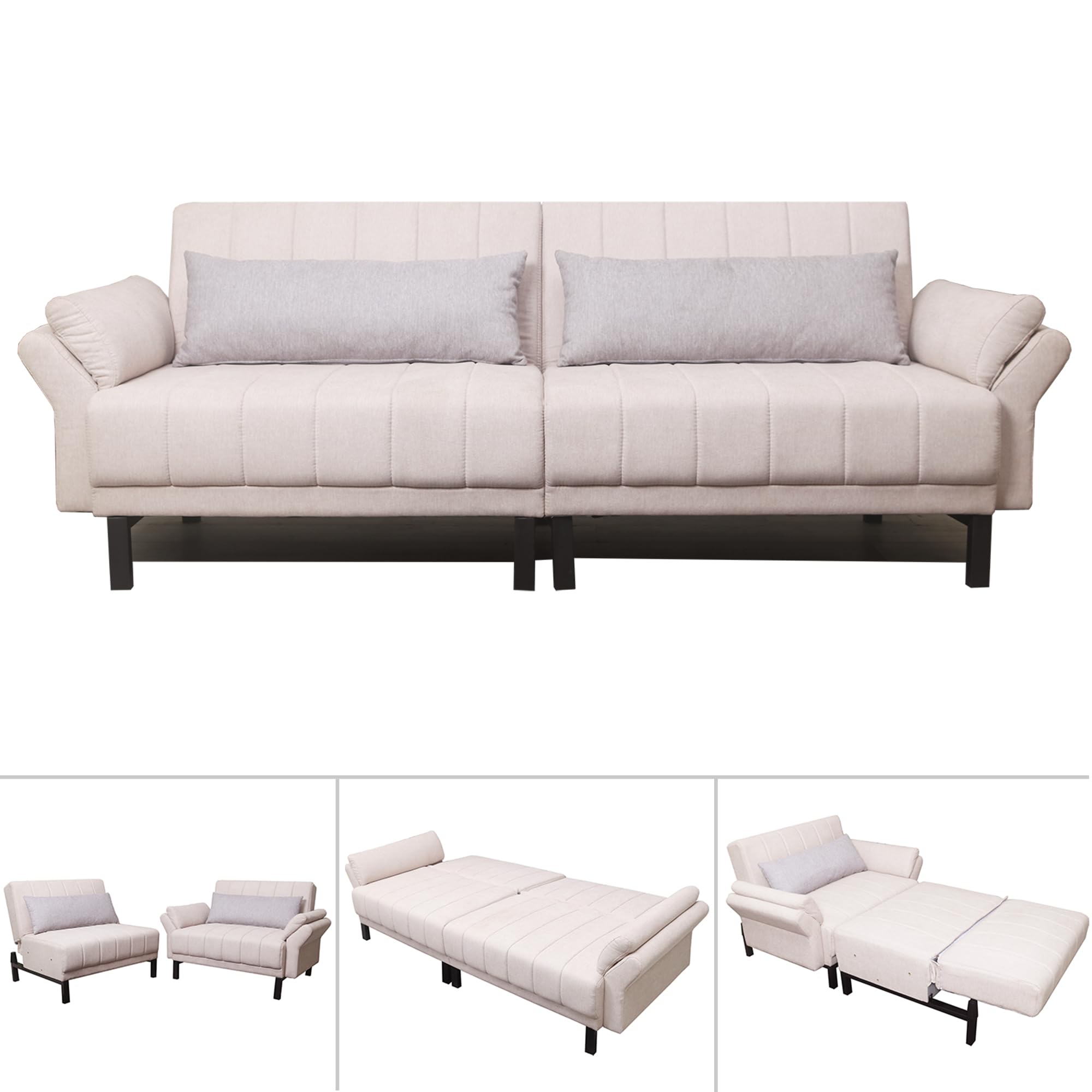HOMA Sofa Bed, 3 Seater Sofa Bed with Armrest Width 78.8 inches (197 cm), Solid & Durable Multi-Function 3 Seater Sofa Bed, 76.6 x 30.3 inches (192 x 77 cm), Comfortable Fabric Sofa Bed Three Seater Sofa Bed (Beige, Three Seat)