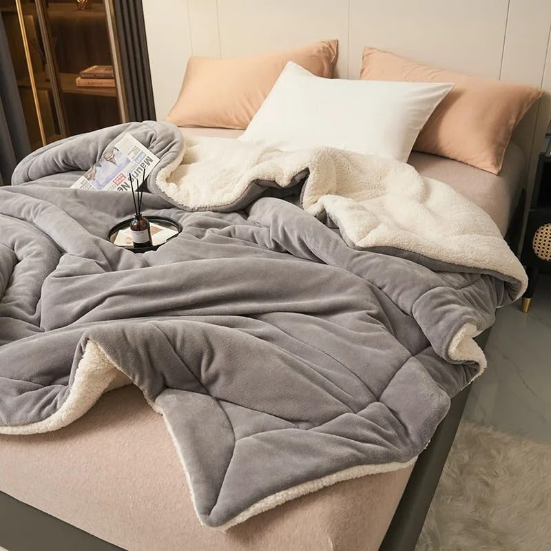 Plaid réversible sherpa et velours gris 180x200cm pour lit et canapé