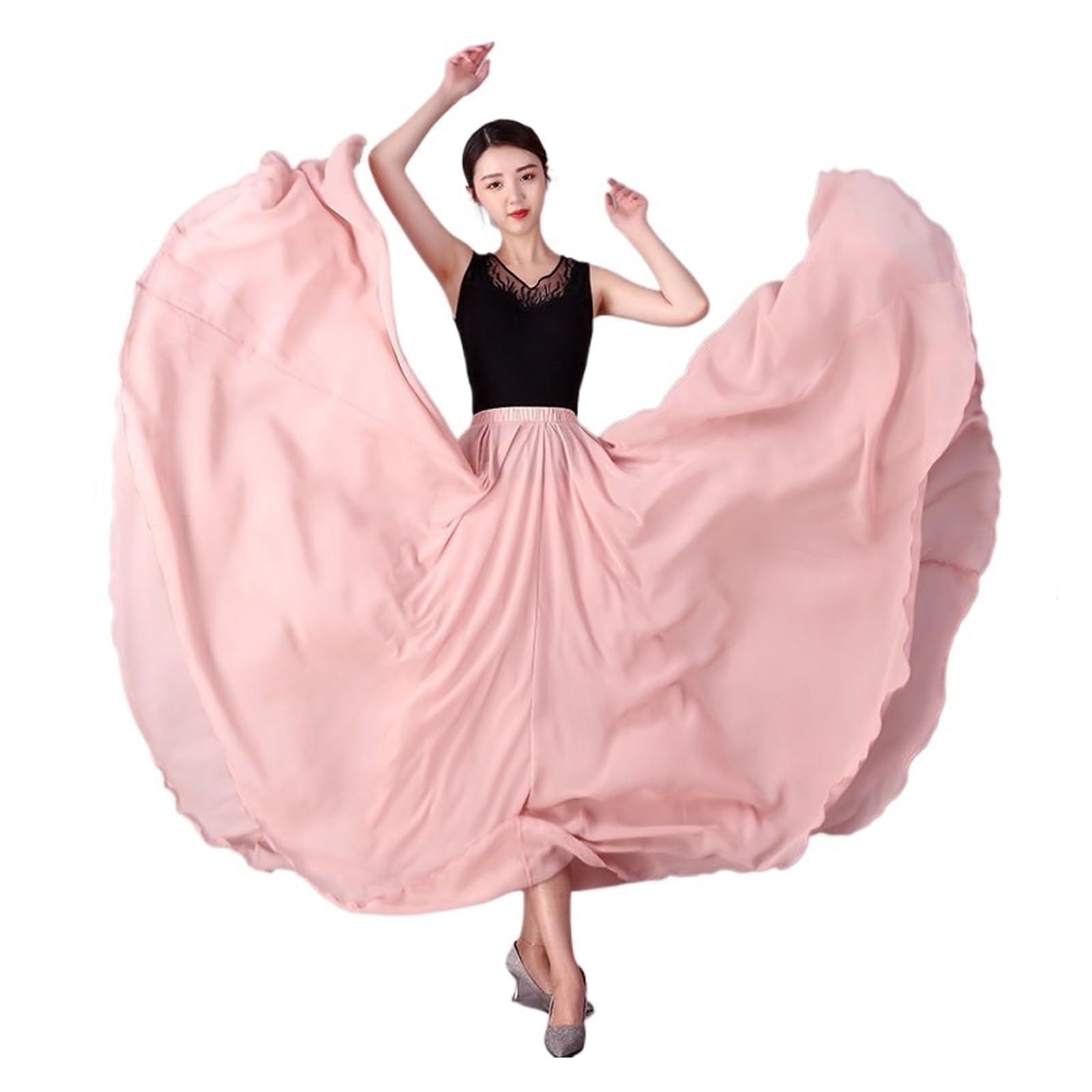 Falda Dance Swing Falda de gasa de 360/540/720 grados for ballet, danza del vientre, faldas largas for mujer, ropa de práctica for bailarinas, falda de baile surtida(Eraser pink,360 degrees 95cm)
