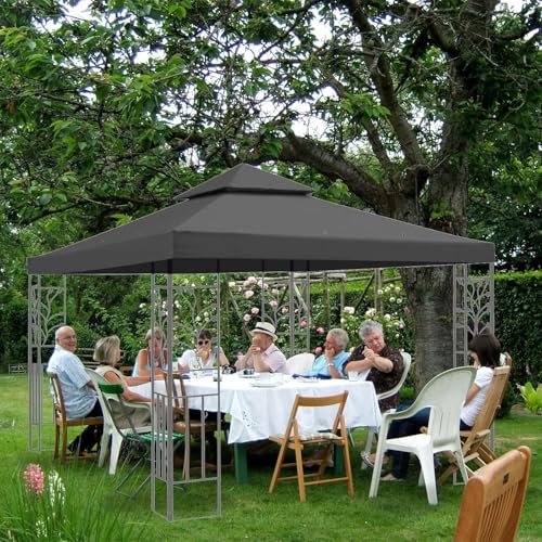 Pavillon Ersatzdach 3x3M Wasserdicht, UV-beständig, Doppellagig mit Belüftung, 12 Fest Integrierten Klettbändern, Hochdichtes Polyesterdach für Gartenpavillon, Grillpavillon oder Partyzelt (Grau)