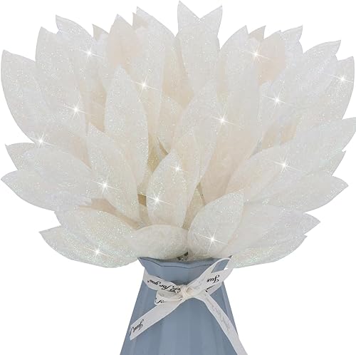 16 hojas artificiales con purpurina de 13.8 pulgadas, plantas falsas de ramas de flores, hojas de árbol de Navidad, rellenos en aerosoles para