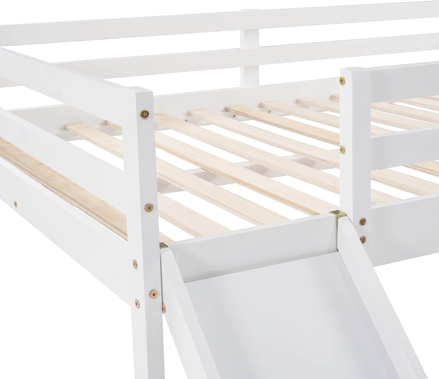 Harper & Bright Designs Full Low Loft Bed with Slide,Multifunctional Wooden Full Loft Bed Frame with Ladder for Kids,Girls,Boys,Bedroom,Dorm,No Box Spring Require(White)