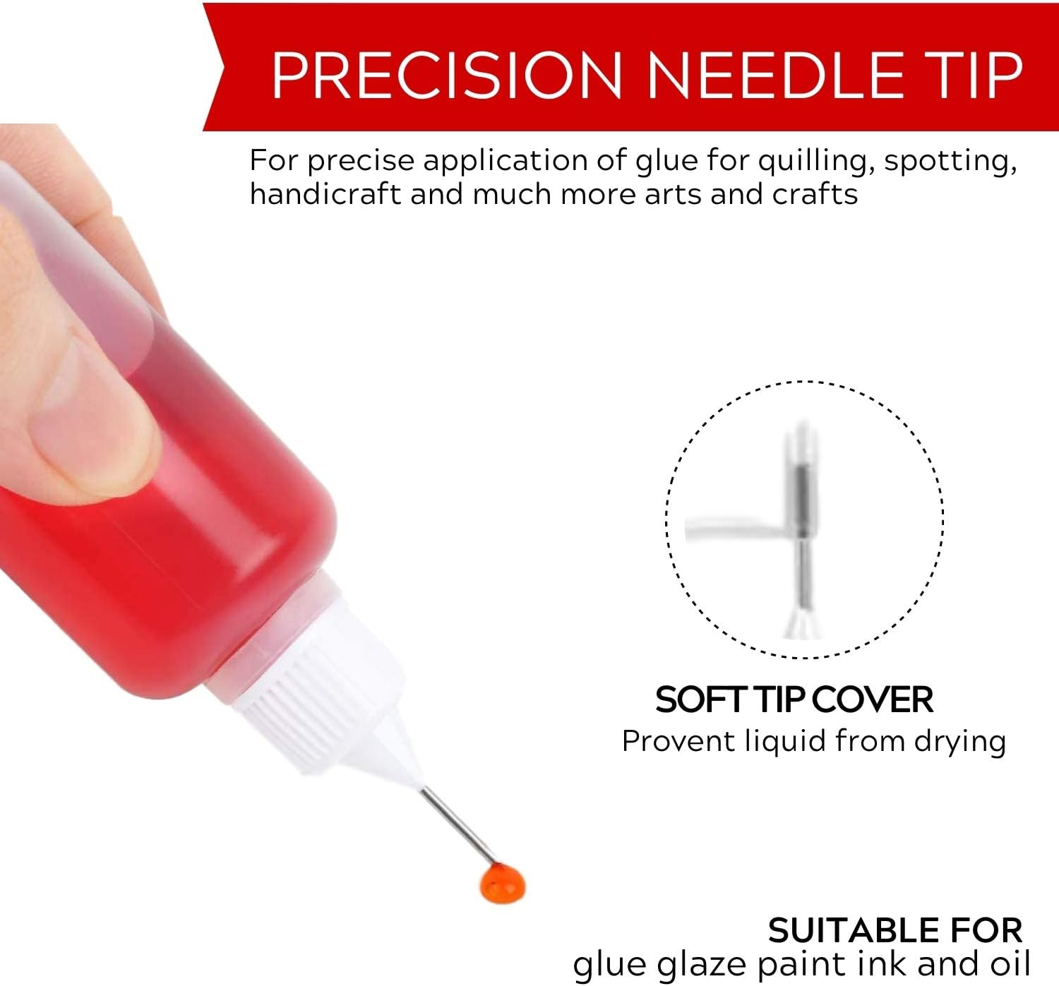 15 Pcs Precision Tip Applicator Bottles –15 Translucent Bottles and 15 Colored Tips, Come with 5 Pcs Mini Funnel for DIY Quilling Craft, Acrylic Painting, 30ml /1 Ounce