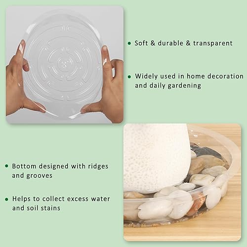 Miniatura 4 de JERIA Paquete de 20 platillos transparentes para plantas de 8 pulgadas, bandejas de plástico para macetas de flores, bandejas redondas duraderas de