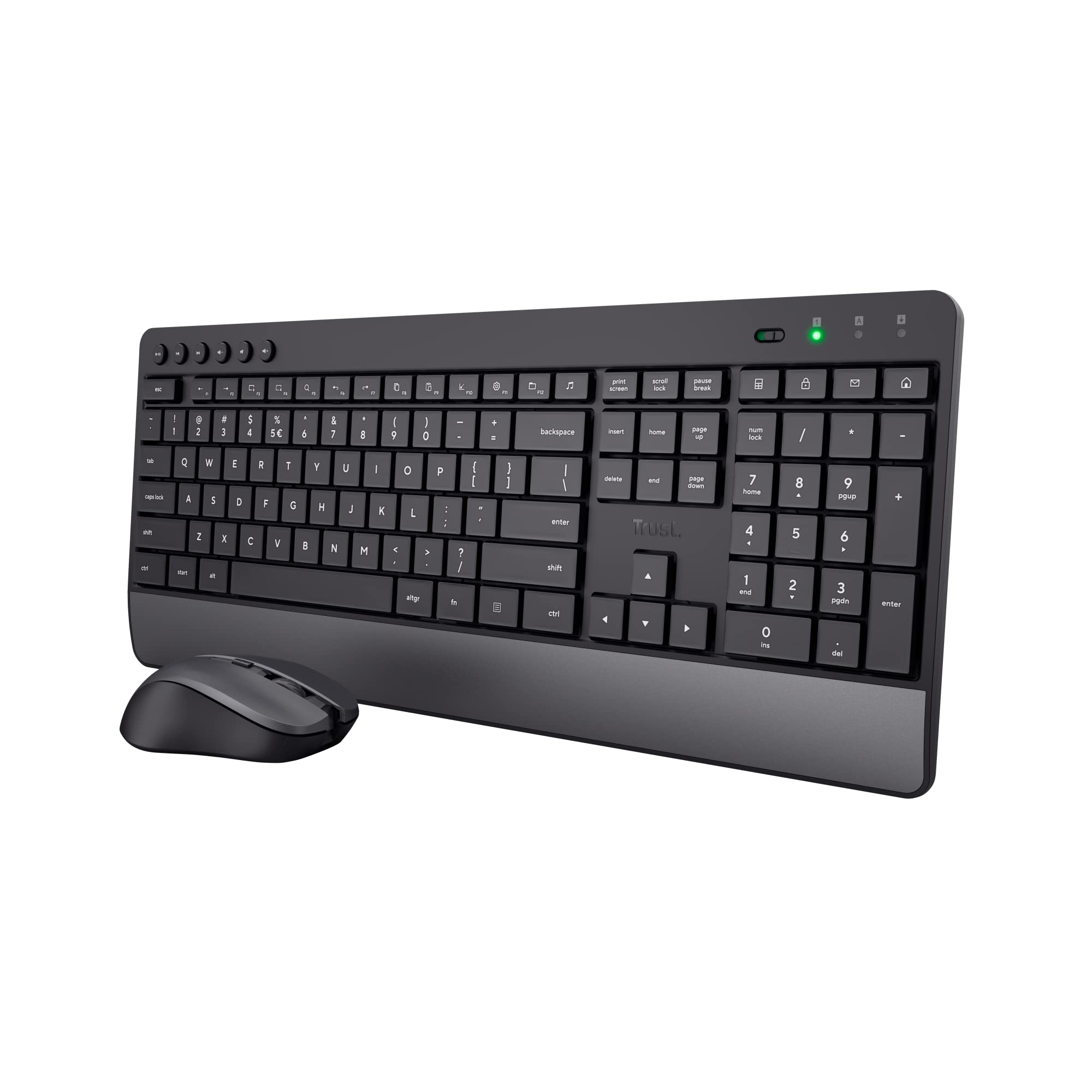 Trust Trezo Tastatur Maus Set Kabellos, NL/US QWERTY Layout, Nachhaltiges Design, Leise und Ergonomische Combo, 48 Monaten Batterielaufzeit, 2.4 GHz, PC, Laptop