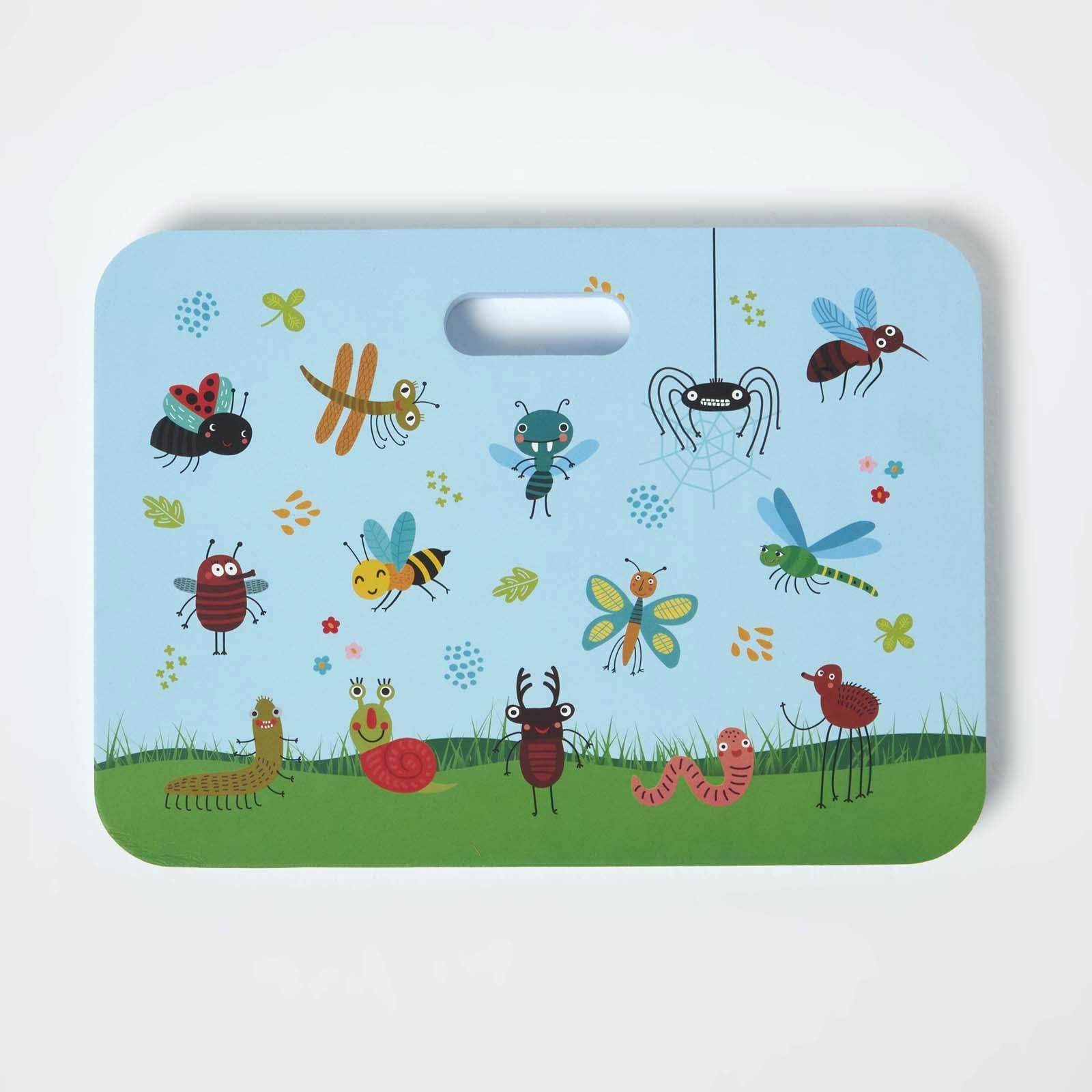 HOMESCAPES Kids Garden Kneeling Pad, Soft & Comfy Kneeling Mat For Children, Durable, Cute & Playful Insects Gardening Mat for Outdoor, Water Resistant & Lightweight - Blue, 28 x 20 x 1.9cm
