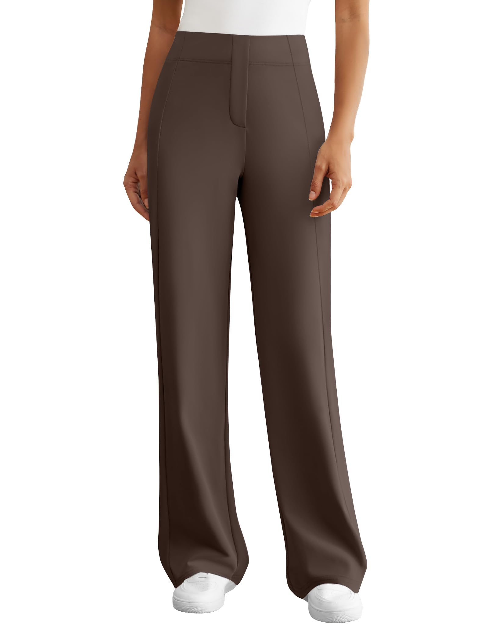 Womens Dress Work Pants Wide Leg Business Casual Slacks Stretchy High Waist Comfy Trousers with Pocket Coffee Brown