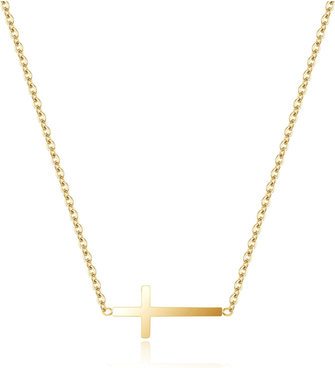 AllerPierceAllerPierce Cross Necklace for Men Women Faith Necklaces Stainless Steel Silver Rose Gold Cross Pendant Necklace Simple Religious Jewelry Gifts, 16-24 Inches Chain