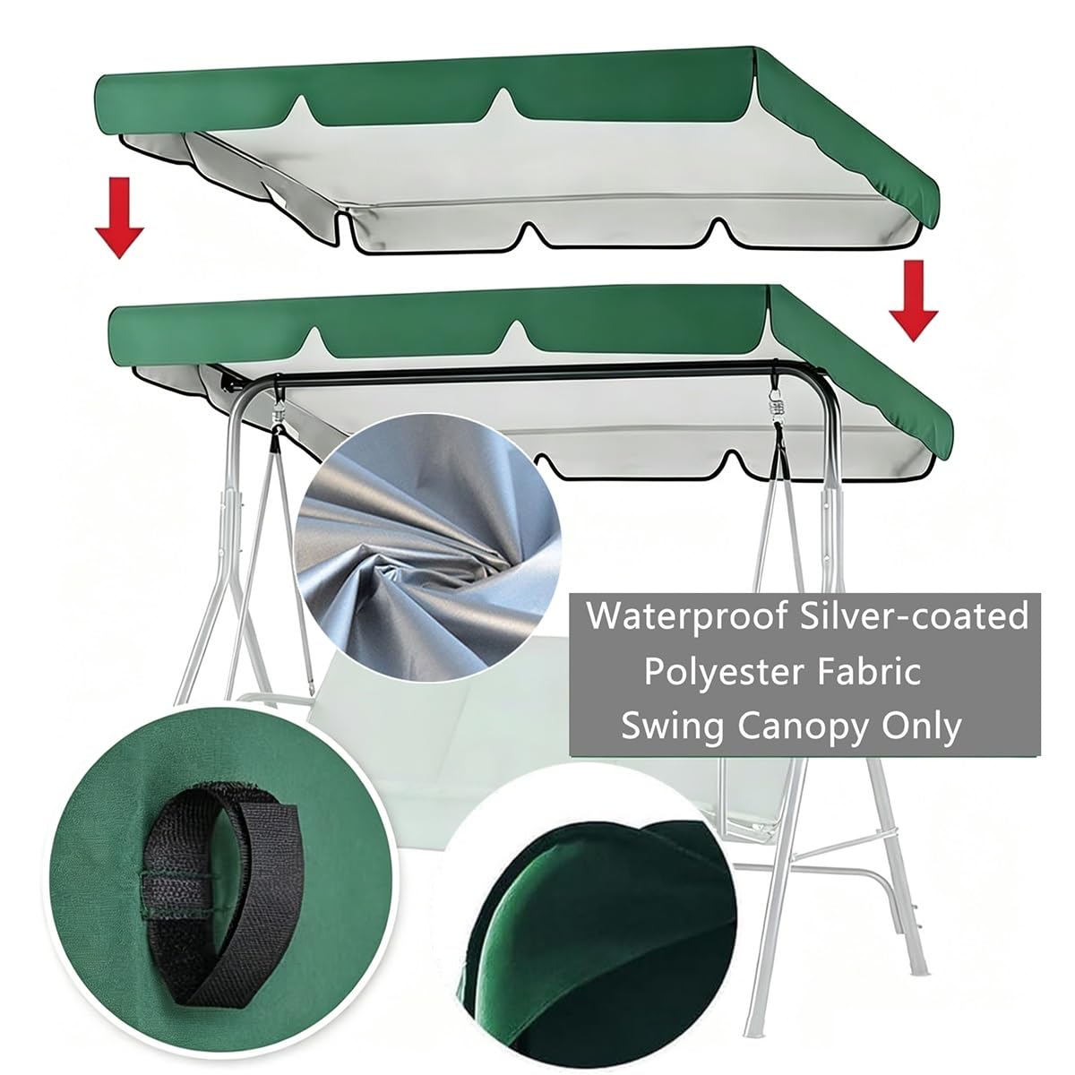 Toile de Rechange pour Balancelle, Toit de Balançoire 2 à 3 Places, pour Terrasse Jardin Extérieur Imperméable Anti-UV(Rouge,190x132x15cm)