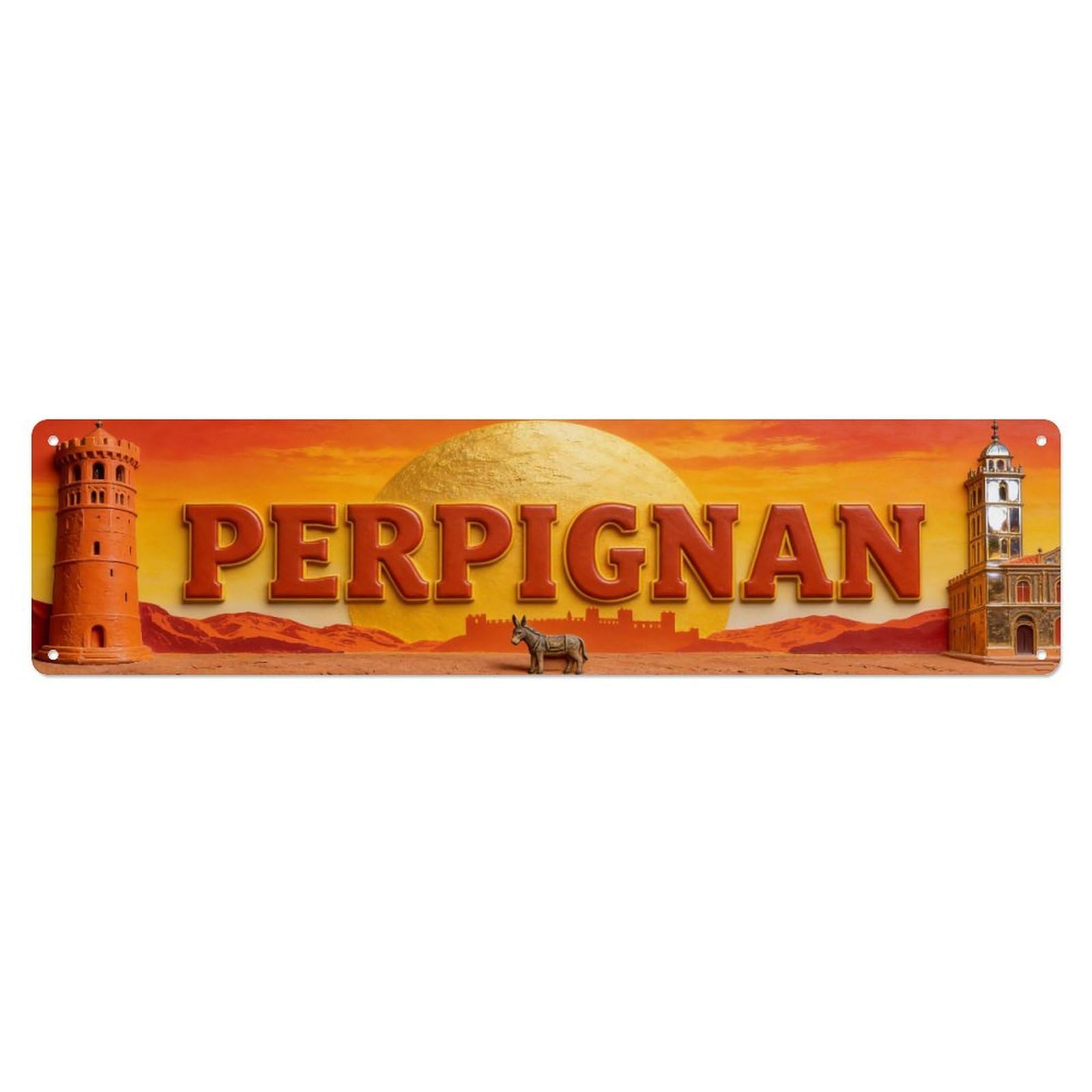 Metal Tin Sign Perpignan France Vintage