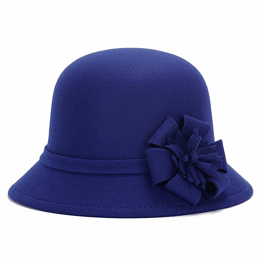 Ulalaza Women Solid Color Cloche Hats Bucket Bowler Fedora Floppy Derby Felt Hat Winter Warm Cap