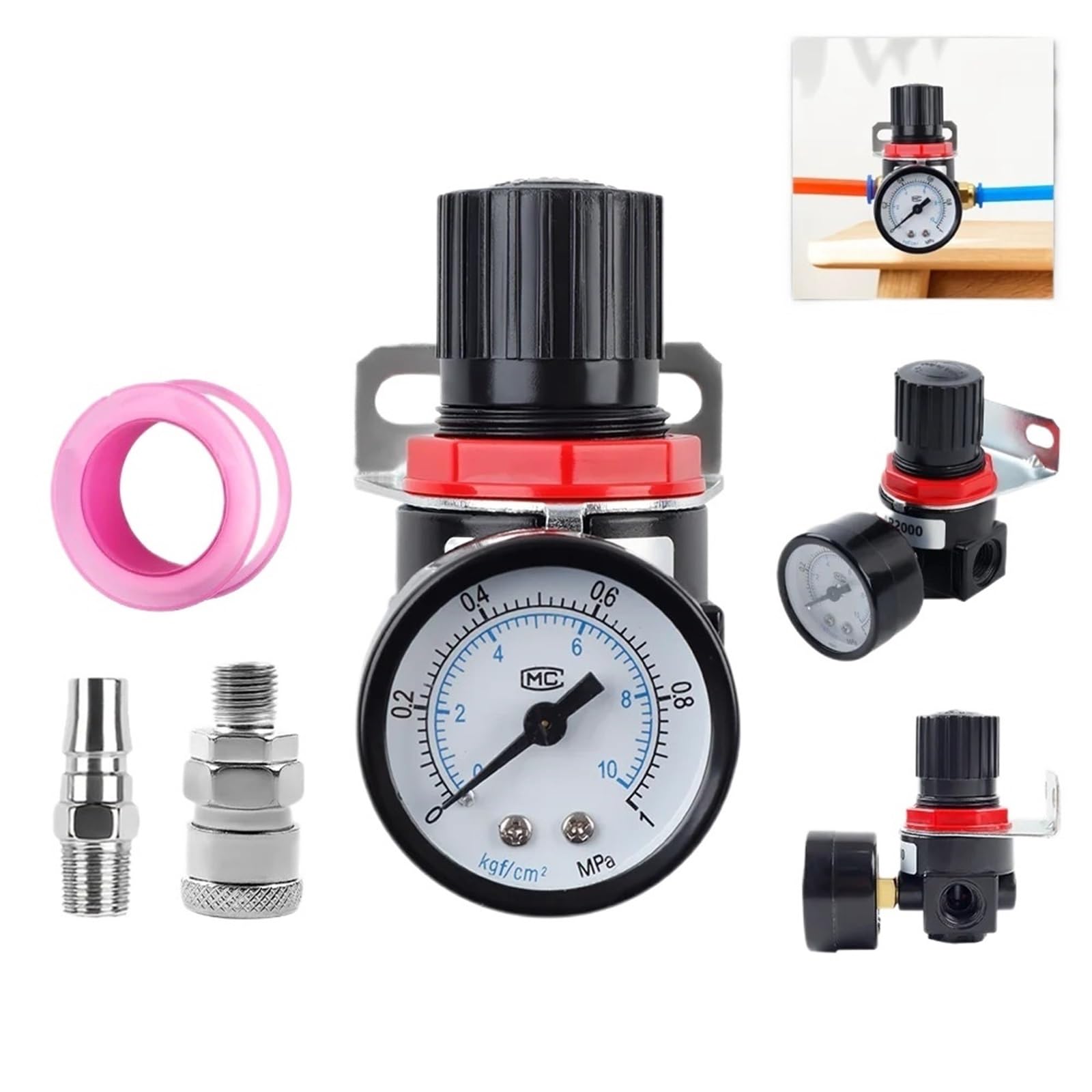 1 pz AR2000 Regolatore di pressione, regolazione di precisione 0-1MPA con manometro, interfaccia JP filettatura 1/4 ", accessori for utensili pneumatici(SET-A)