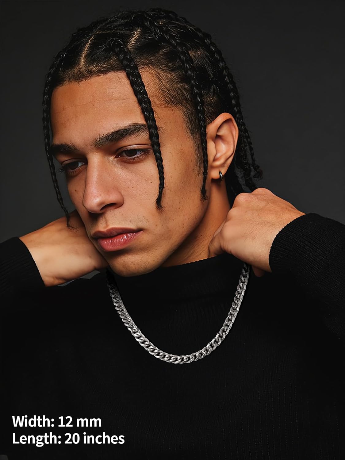 U7 Cuban Link Chain Necklace, Stainless Steel/Black/Gold Plated Chunky Curb Chain Necklace for Men Women, 14-30 Inches, 3/6/9/12 mm Width - Image 2