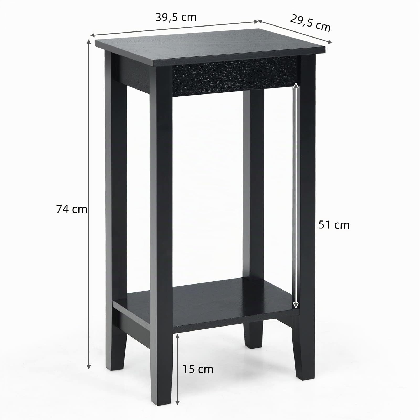 LIFEZEAL Beistelltisch 74cm Hoch, Telefontisch Sofatisch mit Ablage, Ablagetisch aus Massivholz, Holztisch Blumenhocker für Wohnzimmer, Schlafzimmer, Flur, 39,5 x 29,5 x 74 cm (1, Schwarz)