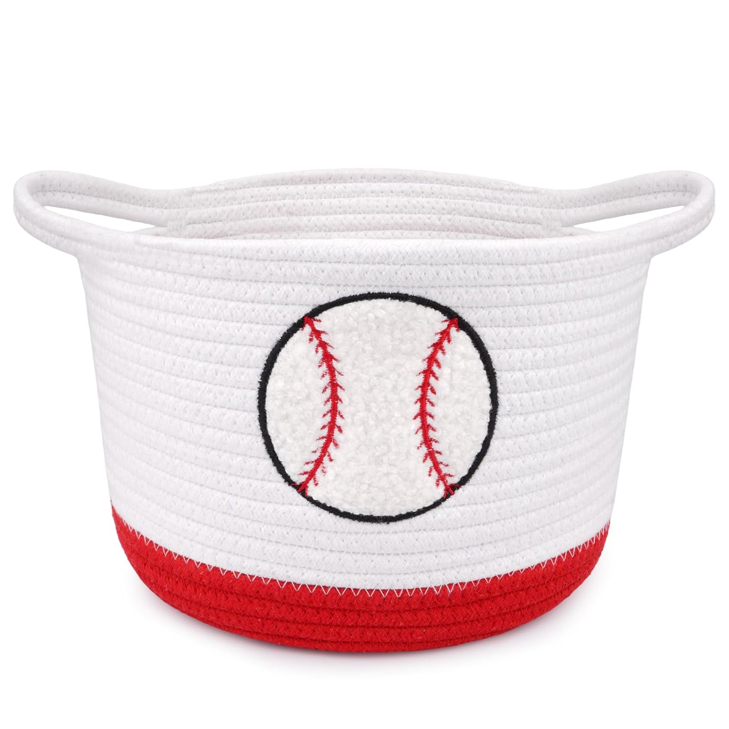 Baseball Woven Basket- Cute Cotton Rope Gift Basket with Embroidered Baseball, Nursery Oval Shelves Empty Storage Decorative Bin, Baby Shower Organizer Sports Clebrations Storage,9"D x 7"H IN