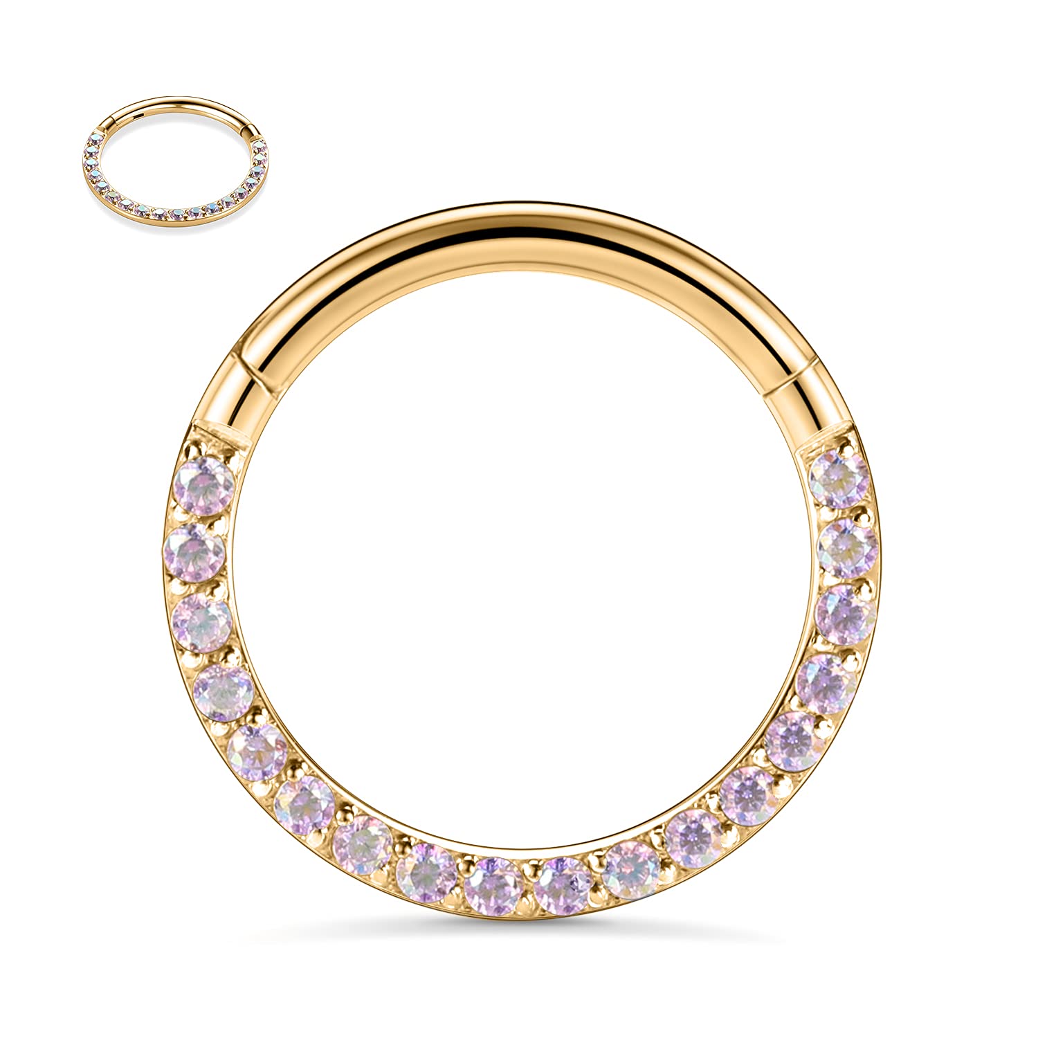 hengkaixuan 16G Conch & Septum Piercing Jewelry - Daith Clicker & Hoop Earring - Surgical Steel Nose Ring - Gold 6mm CZ Opal — view 31