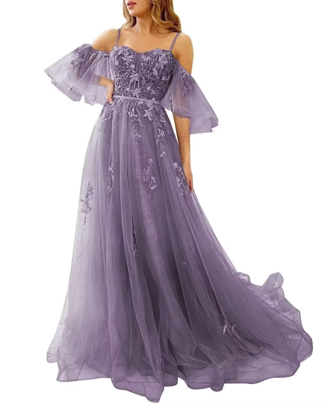 Changuan Off Shoulder Tulle Prom Dresses for Women Long Lace Appliques Formal Dress 2025 Ball Gown Evening Party