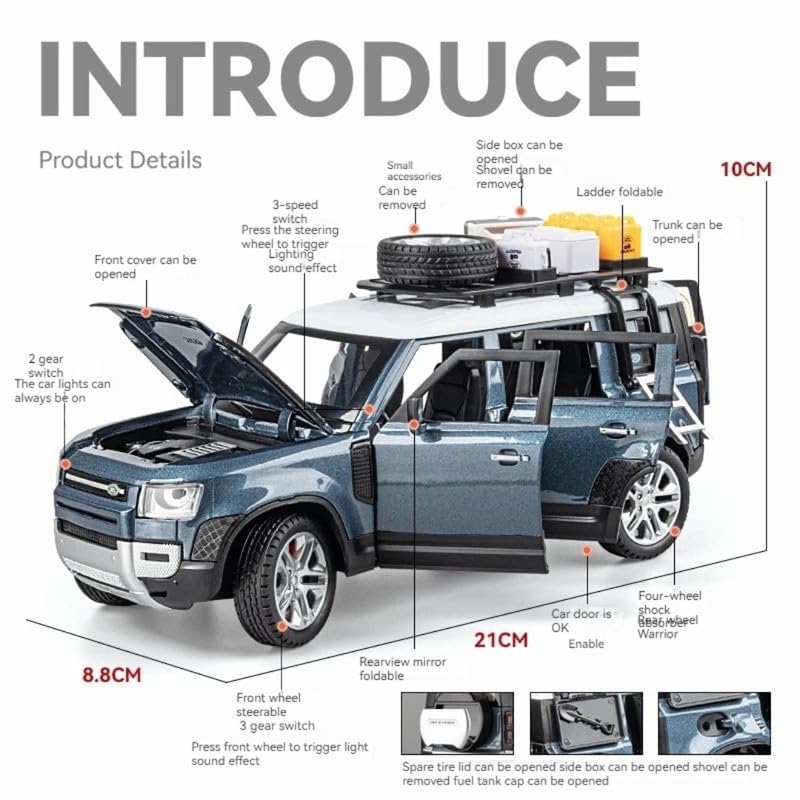 Image of Land Rover Defender Sports Model Car with Box, Zinc Alloy Pull Back Toy car with Sound and Light for Kids Boy Girl Gift [Colors as Per Stock] (Land Rover Defender Sports)