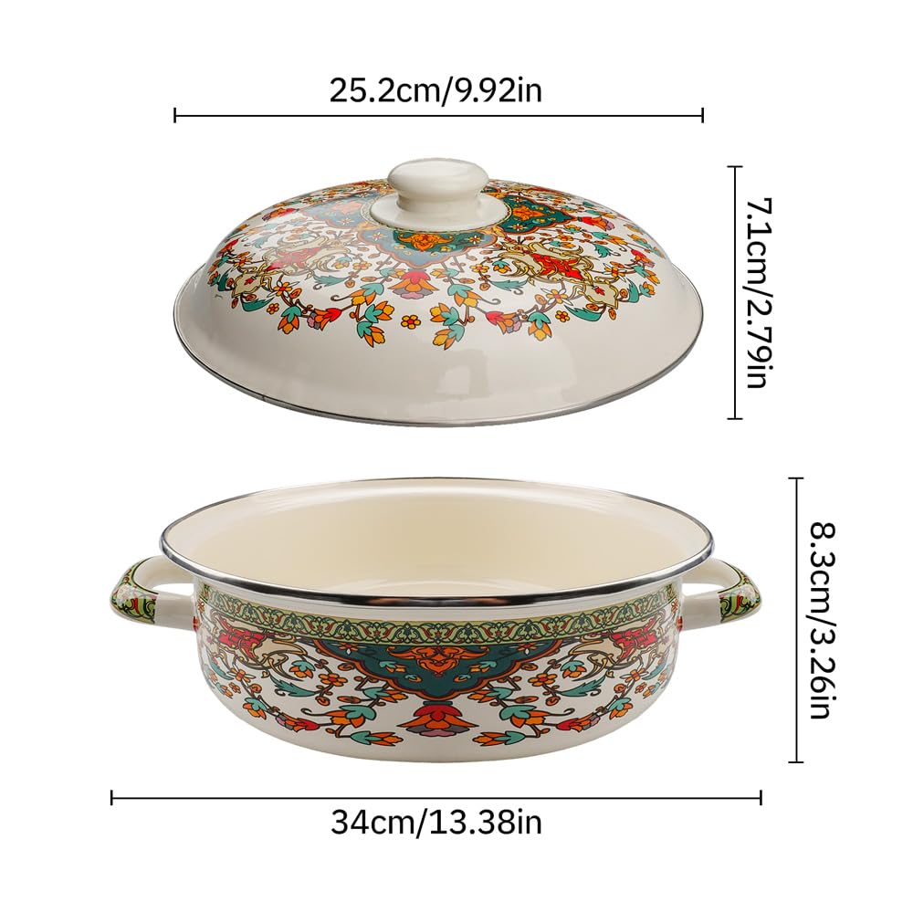 Cocotte en Émaillée avec couvercle,Casserole en émaillée, faitout, cocotte pour la cuisson, le rôti à ragoût, la cocotte en pour les types de cuisinière et l’induction,antiadhésive (25cm)
