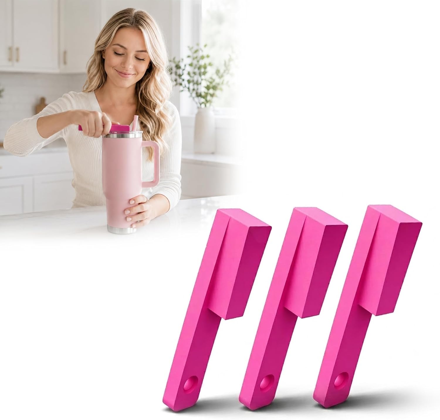 3 Pcs Water Bottle Opener for Stanley, For Hydrojug＆for Owala Tumblers, Water Bottle Opener for Weak Hands, For 20 oz, 32 oz, 40 oz, Ideal Gift (pink)