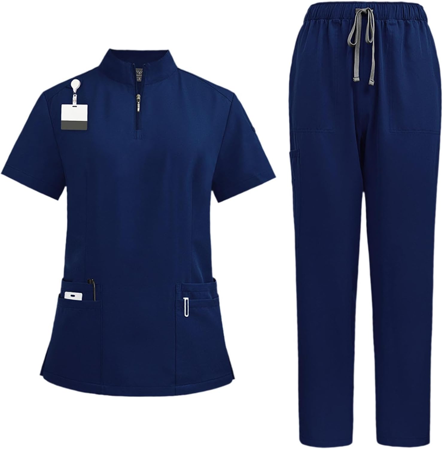 Scrub Set Soft Top and Joggers Pant for Pet Groomer Beauty Salon SPA Cosmetology (navy blue,Medium)