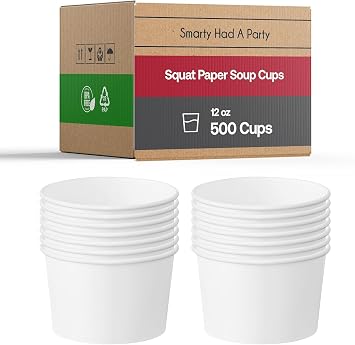 Smarty Had A Party 12 oz Paper Ice Cream Cups, 500 Pack Disposable Dessert & Frozen Yogurt Cups for Serving, White Paper Soup Cups for Hot & Cold Foods