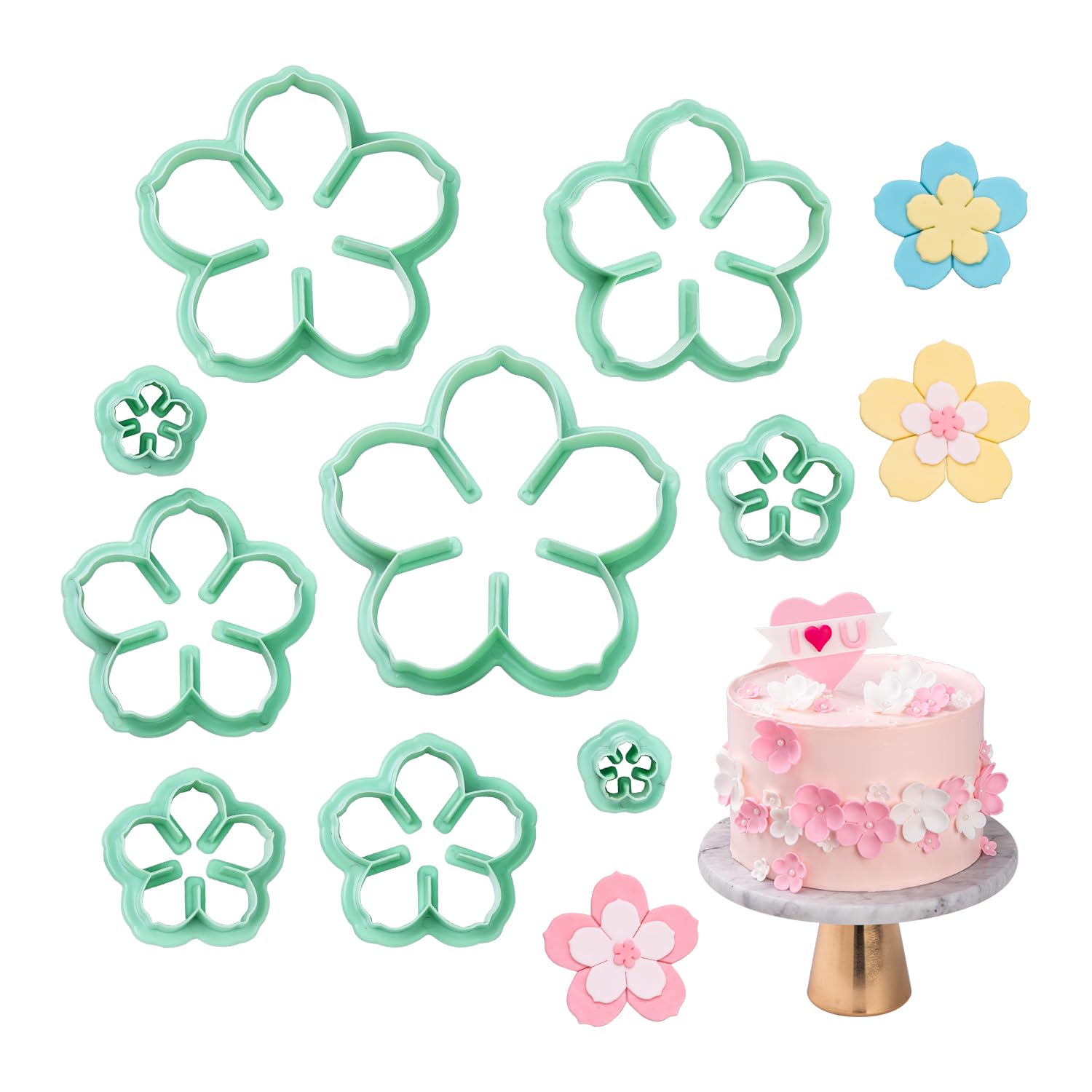 KALAIEN Cortador de fondant de flores, cortadores de galletas de rosas para manualidades de azúcar, juego de 9 cortadores de flores para fondant de pétalos para decoración de pasteles y cupcakes