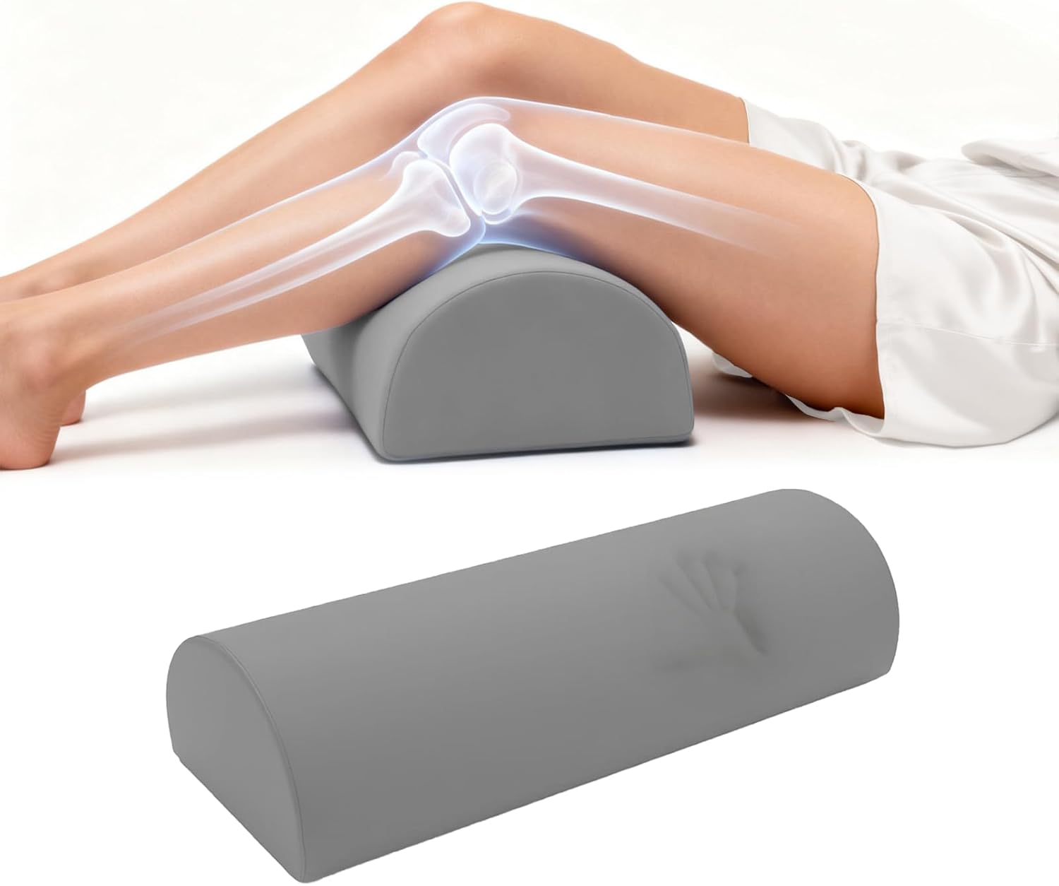 Under Knee Pillow for Sleeping on Back - Half Moon Bolster Pillow for Legs - Memory Foam Knee Pillow for Back Sleeping with Removable Cooling Cover (Dark Grey)